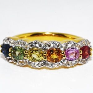 $395 .925 Sterling Silver 1.11CT Natural Multi Color Sapphire & Topaz Ring